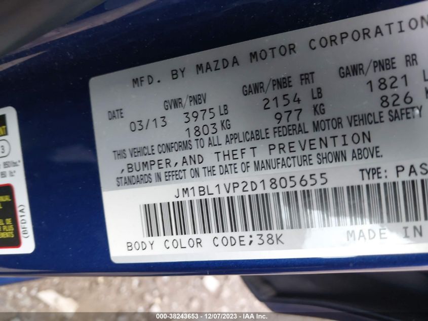 2013 MAZDA MAZDA3 I TOURING - JM1BL1VP2D1805655