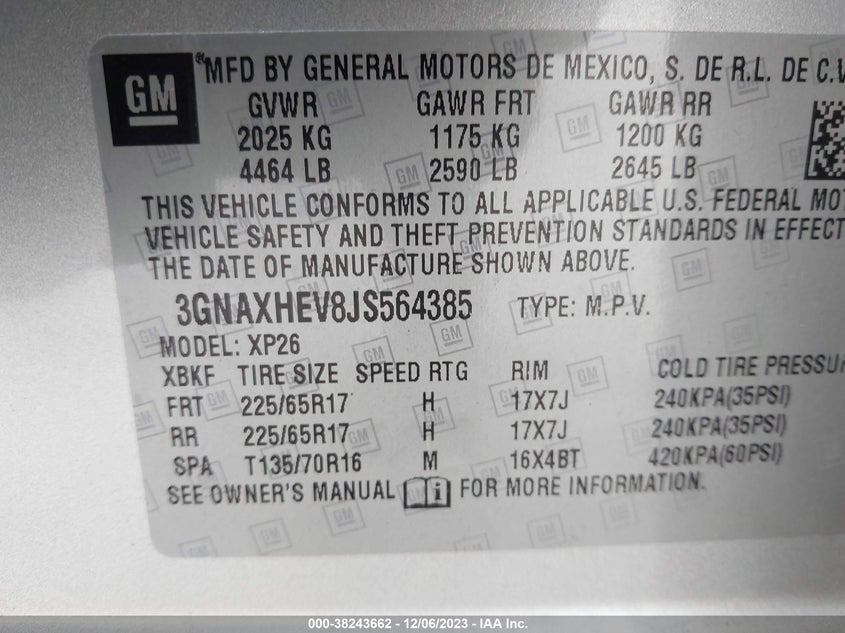VIN 3GNAXHEV8JS564385 2018 CHEVROLET EQUINOX LS