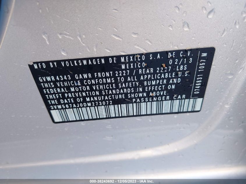 2013 VOLKSWAGEN GLI AUTOBAHN W/NAV 3VW567AJ0DM273072