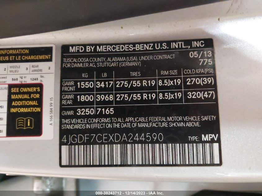 2013 MERCEDES-BENZ GL 450 4MATIC 4JGDF7CEXDA244590