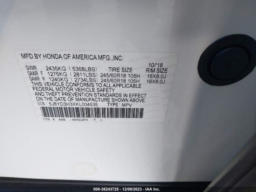 2019 ACURA MDX - 5J8YD3H3XKL004535