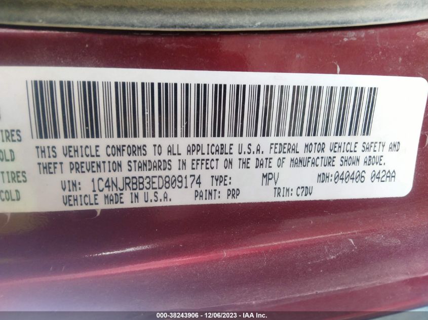 2014 JEEP PATRIOT SPORT - 1C4NJRBB3ED809174