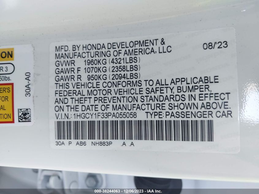 2023 HONDA ACCORD EX - 1HGCY1F33PA055058