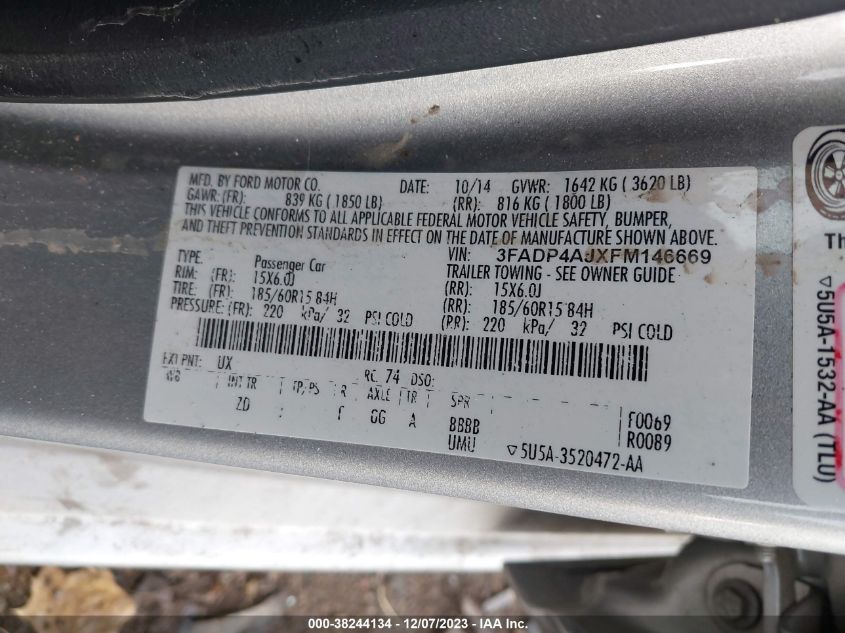 2015 FORD FIESTA S - 3FADP4AJXFM146669