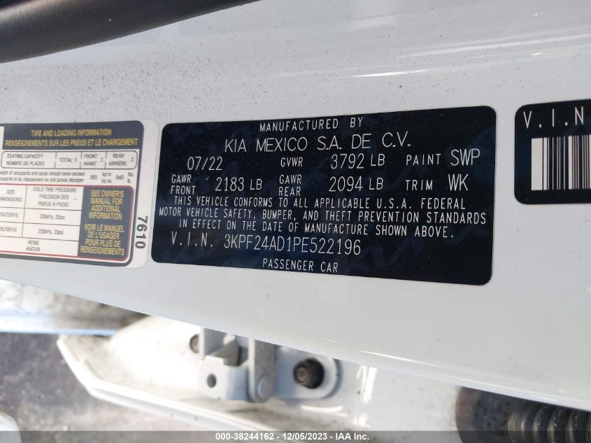 2023 KIA FORTE LXS - 3KPF24AD1PE522196