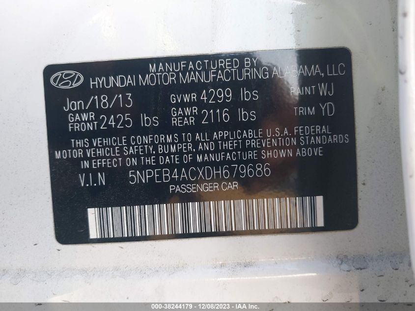 2013 HYUNDAI SONATA GLS - 5NPEB4ACXDH679686