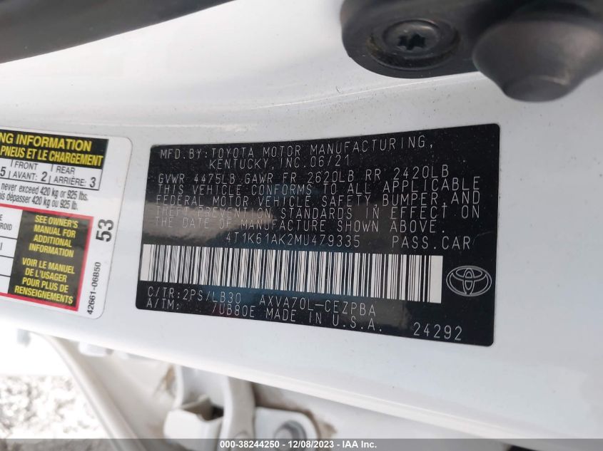 2021 TOYOTA CAMRY XSE - 4T1K61AK2MU479335