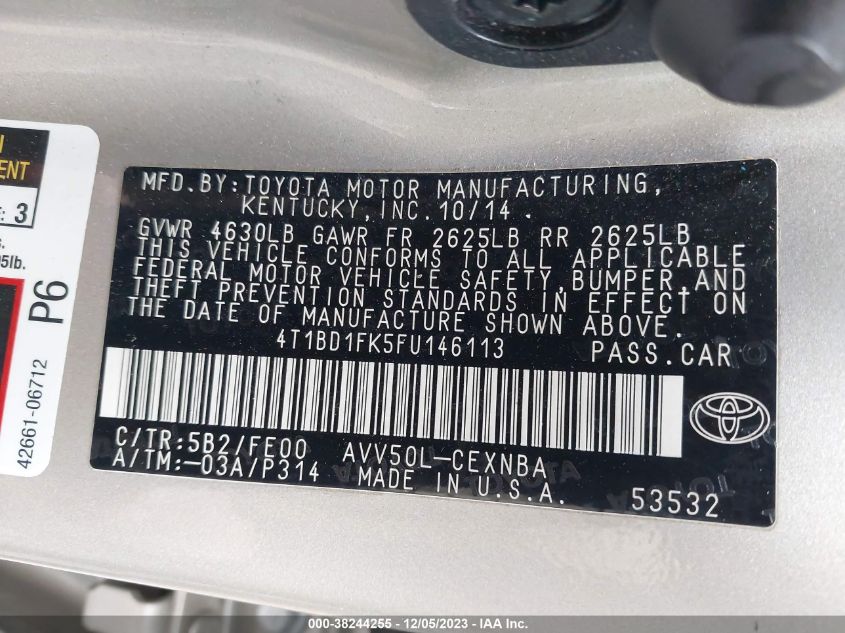 2015 TOYOTA CAMRY HYBRID LE - 4T1BD1FK5FU146113