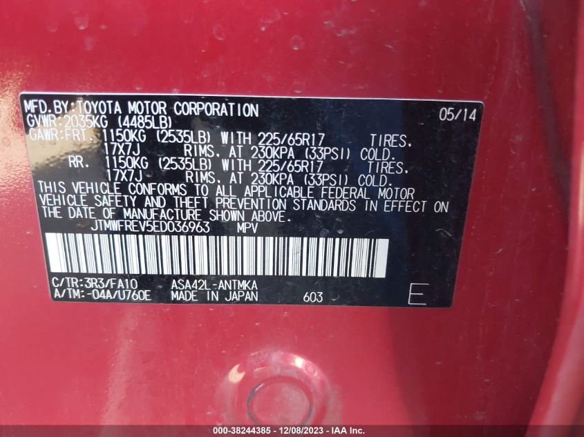 2014 TOYOTA RAV4 XLE - JTMWFREV5ED036963