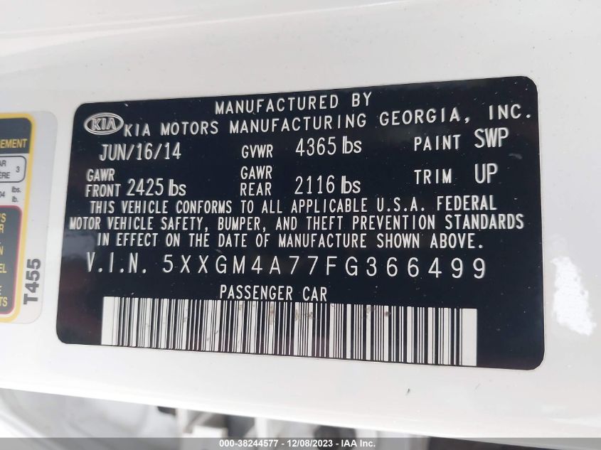 2015 KIA OPTIMA LX - 5XXGM4A77FG366499