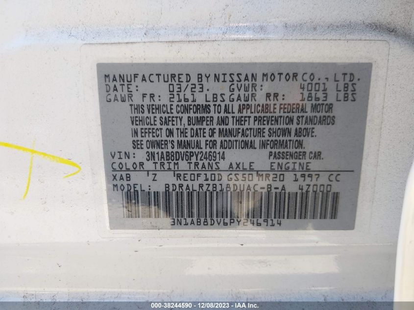2023 NISSAN SENTRA SR - 3N1AB8DV6PY246914