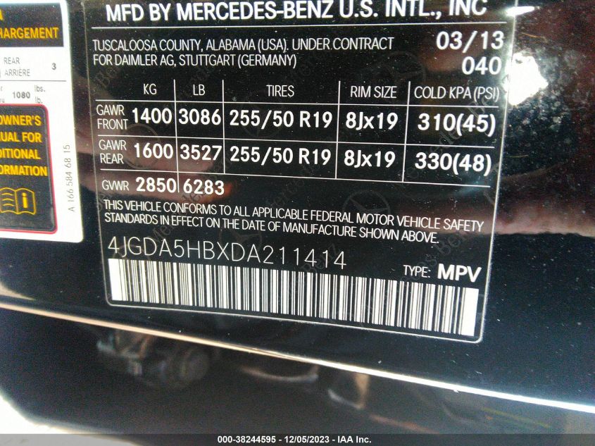 2013 MERCEDES-BENZ ML 350 4JGDA5HBXDA211414