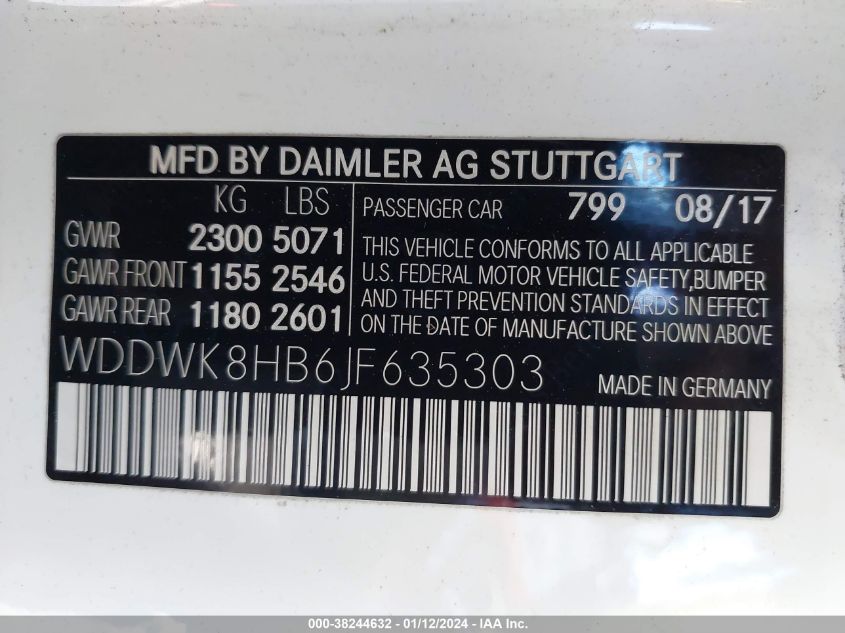 2018 MERCEDES-BENZ AMG C 63 S WDDWK8HB6JF635303