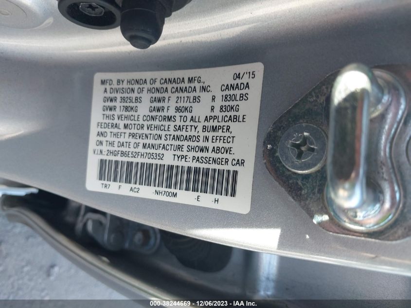 2015 HONDA CIVIC SI - 2HGFB6E52FH705352