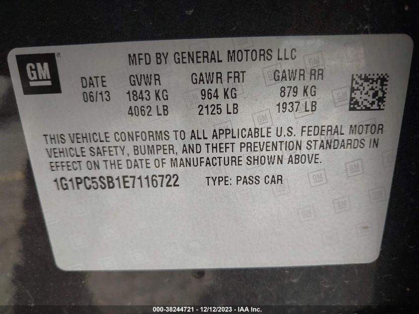 2014 CHEVROLET CRUZE 1LT AUTO - 1G1PC5SB1E7116722