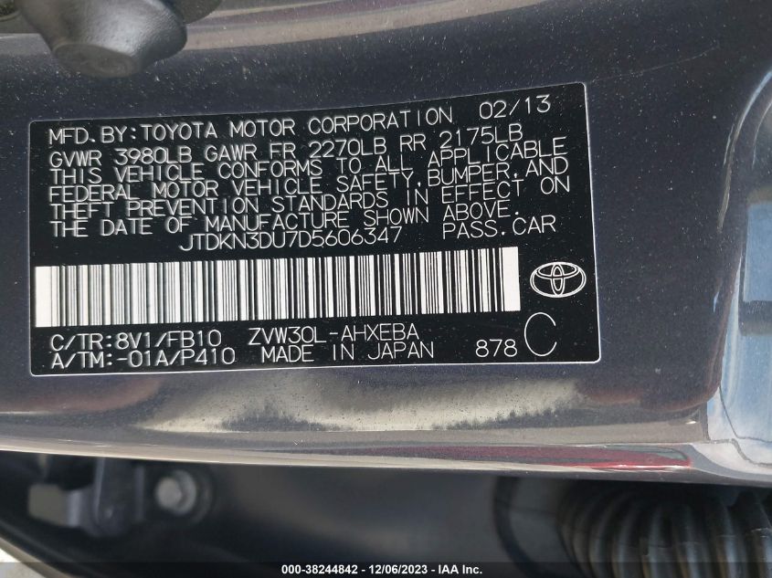 2013 TOYOTA PRIUS - JTDKN3DU7D5606347