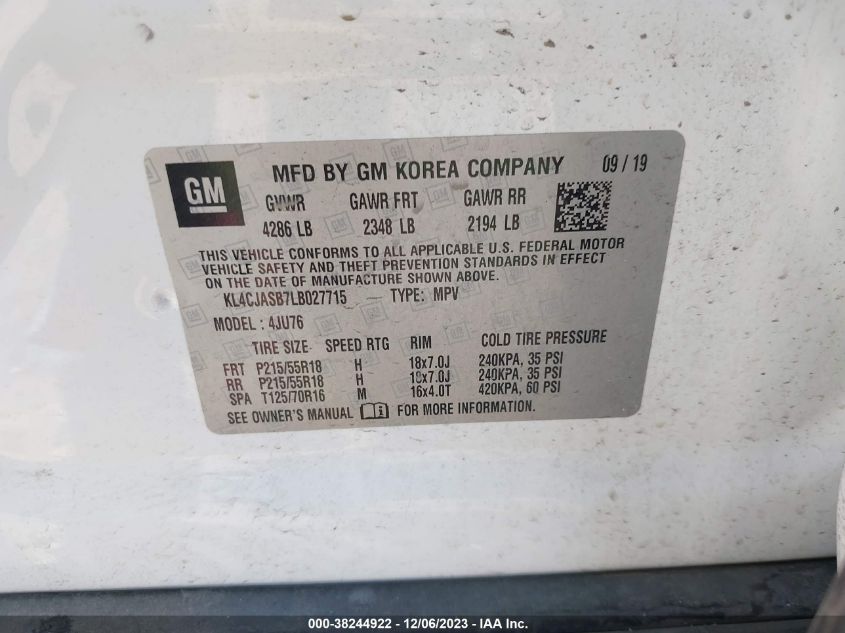 2020 BUICK ENCORE PREFERRED - KL4CJASB7LB027715
