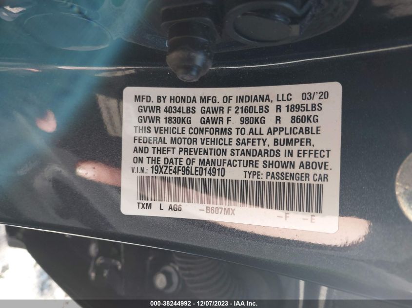 2020 HONDA INSIGHT TOURING - 19XZE4F96LE014910