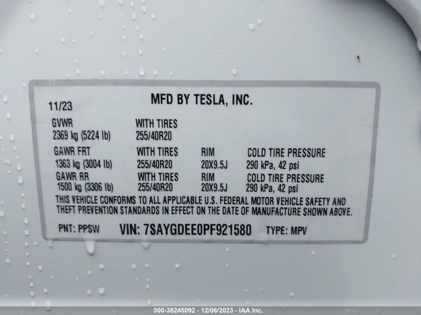 2023 TESLA MODEL Y - 7SAYGDEE0PF921580