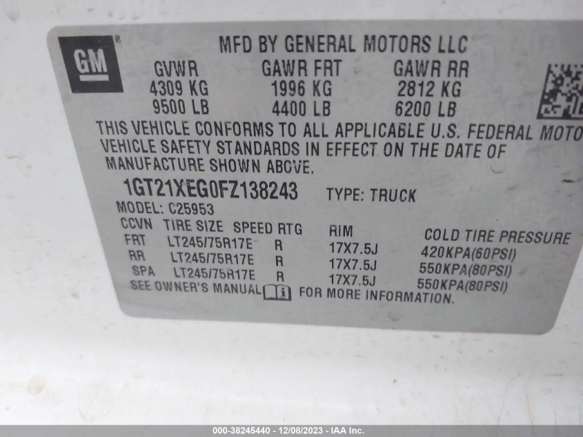 2015 GMC SIERRA 2500HD C2500 HEAVY DUTY - 1GT21XEG0FZ138243