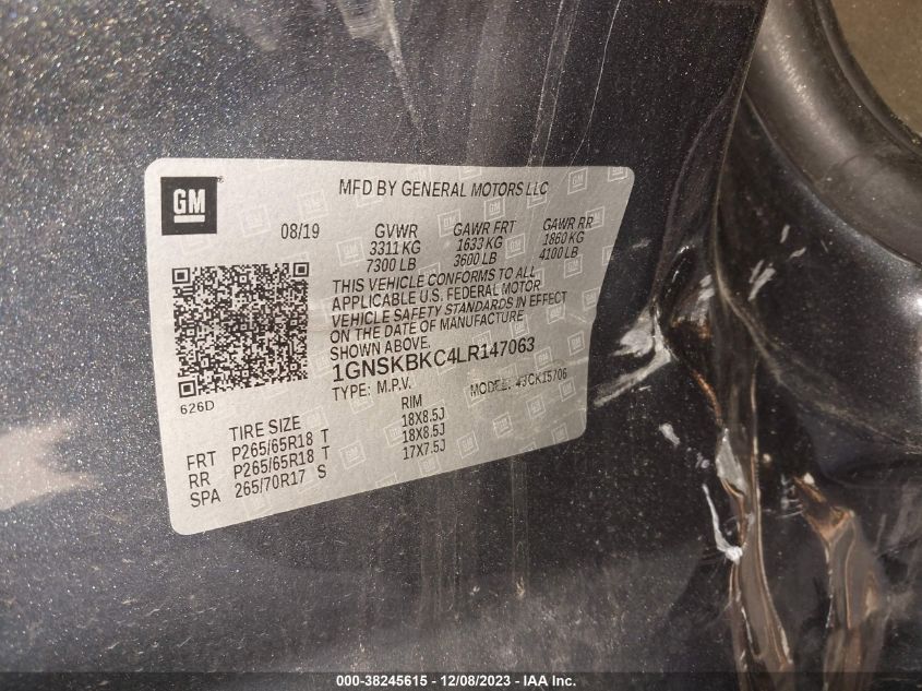 2020 CHEVROLET TAHOE 4WD LT - 1GNSKBKC4LR147063