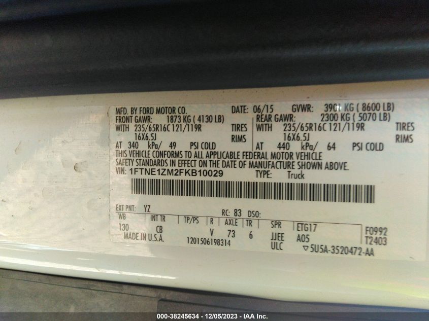 2015 FORD TRANSIT-150 - 1FTNE1ZM2FKB10029
