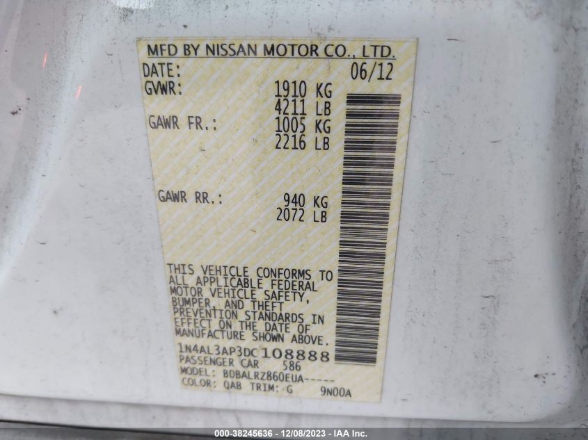 2013 NISSAN ALTIMA 2.5 S - 1N4AL3AP3DC108888
