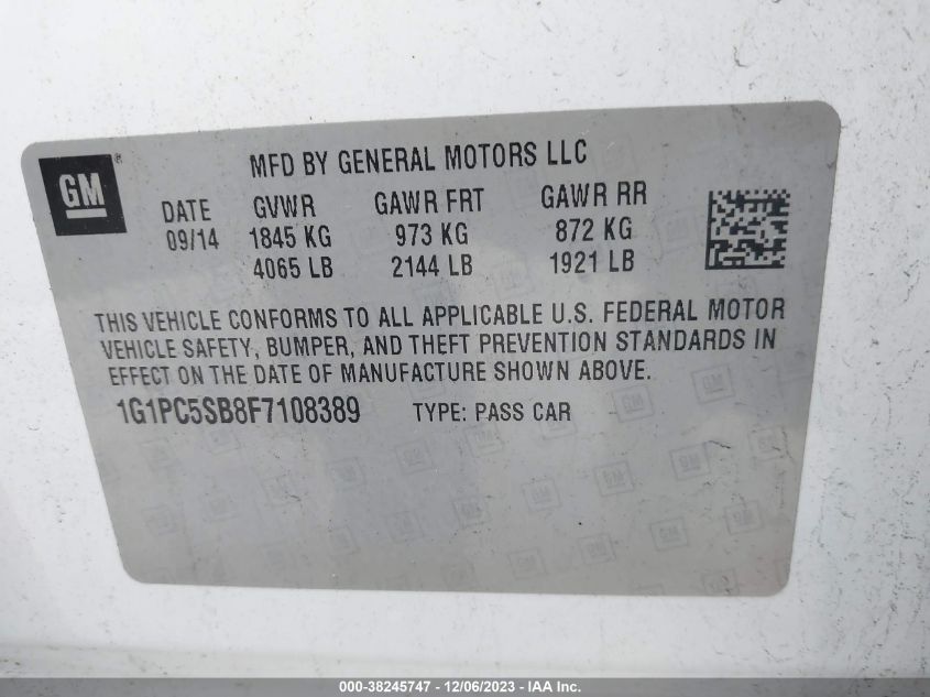 2015 CHEVROLET CRUZE LT - 1G1PC5SB8F7108389
