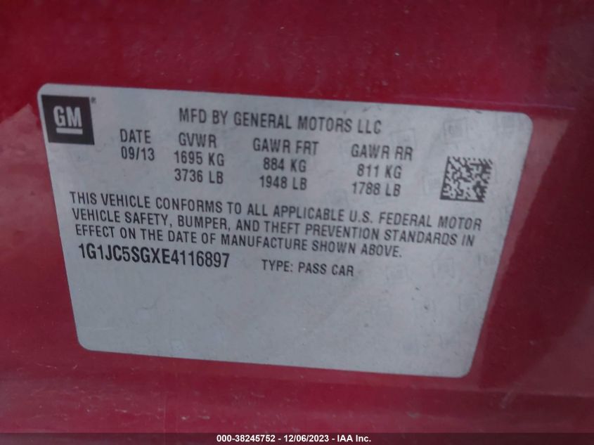 2014 CHEVROLET SONIC - 5NMZUDLB5HH001690