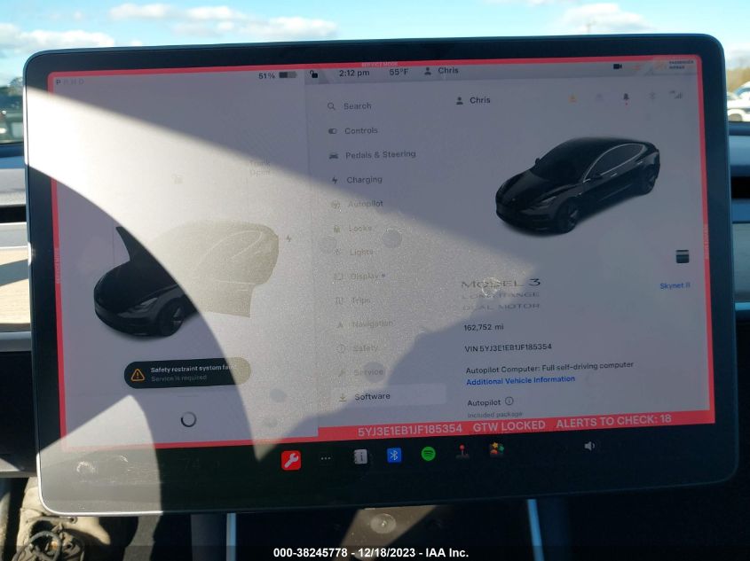 5YJ3E1EB1JF185354 | 2018 TESLA MODEL 3