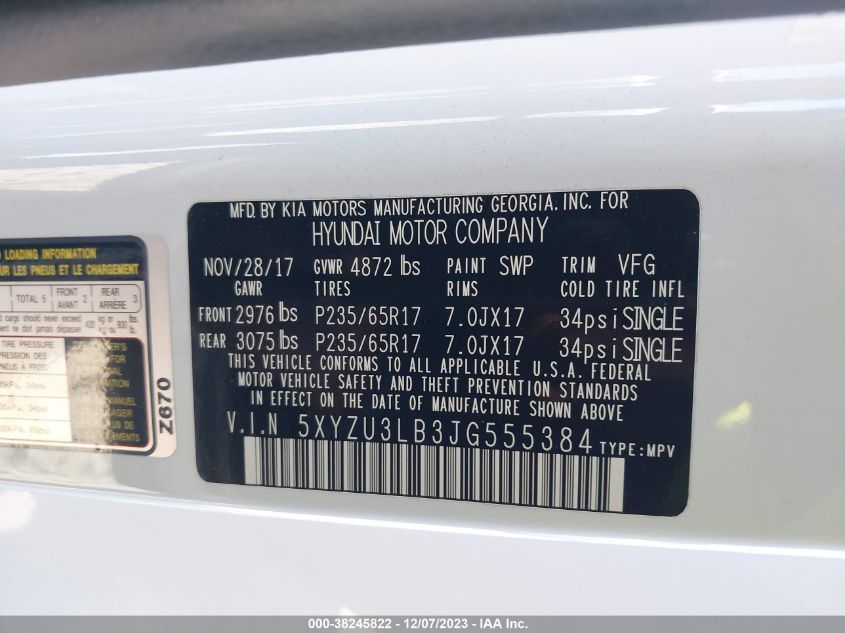 2018 HYUNDAI SANTA FE SPORT - 5XYZU3LB3JG555384