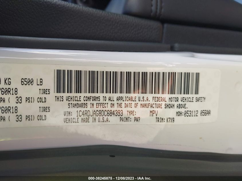 2013 DODGE DURANGO SXT - 1C4RDJAG8DC684393