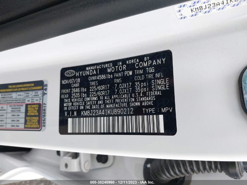 2019 HYUNDAI TUCSON SE - KM8J23A41KU890212