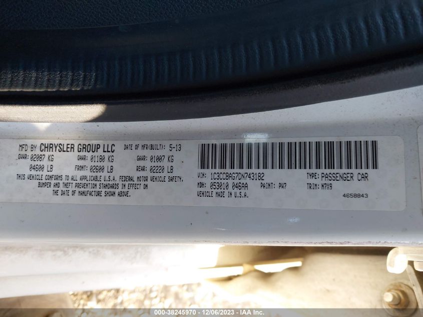 2013 CHRYSLER 200 LX - 1C3CCBAG7DN743182