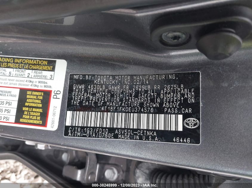 2014 TOYOTA CAMRY LE - 4T1BF1FK0EU374576