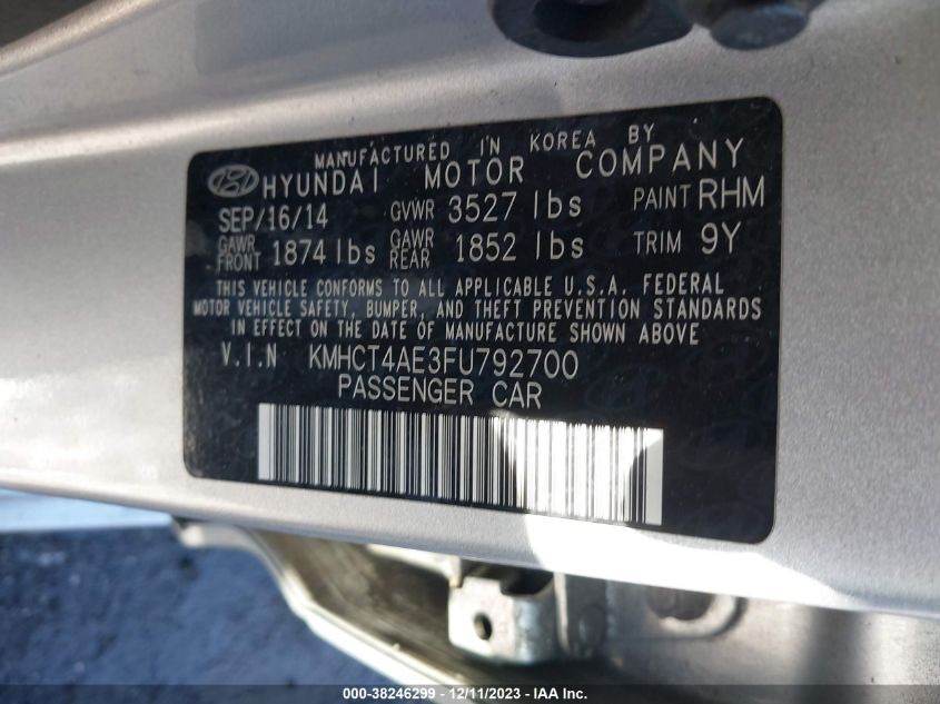 2015 HYUNDAI ACCENT GLS - KMHCT4AE3FU792700