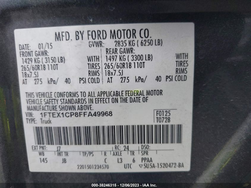 2015 FORD F-150 XL/LARIAT/XLT - 1FTEX1CP8FFA49968