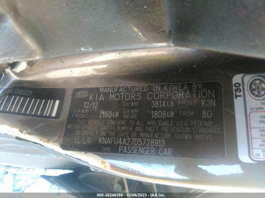 2013 KIA FORTE EX - KNAFU4A27D5728913