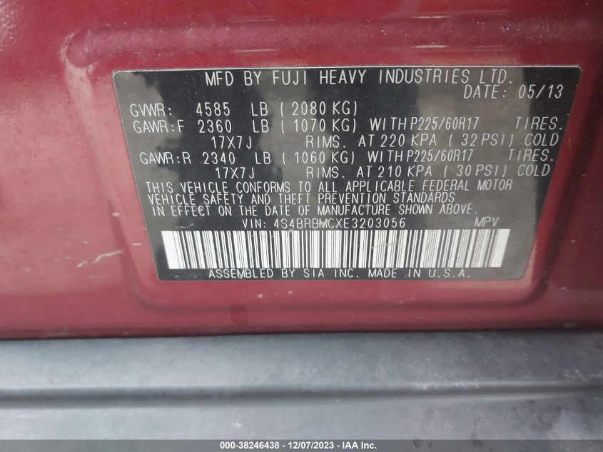 2014 SUBARU OUTBACK 2.5I LIMITED - 4S4BRBMCXE3203056
