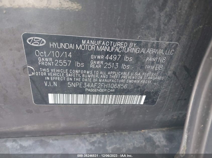 5NPE34AF2FH106856 | 2015 HYUNDAI SONATA