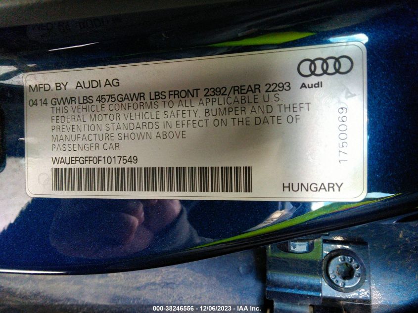 2015 AUDI A3 2.0T PREMIUM - WAUEFGFF0F1017549