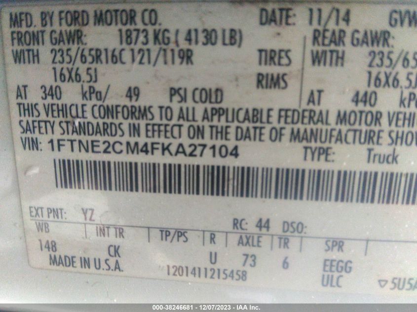 2015 FORD TRANSIT-150 - 1FTNE2CM4FKA27104