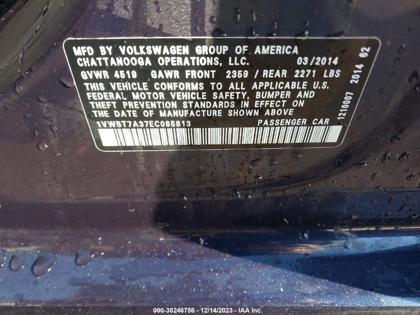 2014 VOLKSWAGEN PASSAT SE - 1VWBT7A37EC085813