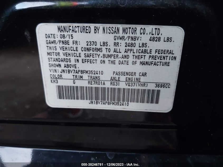 2015 INFINITI Q50 - JN1BV7AP8FM352410