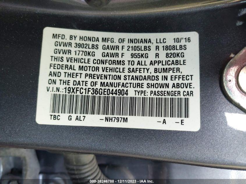 2016 HONDA CIVIC EX - 19XFC1F36GE044904