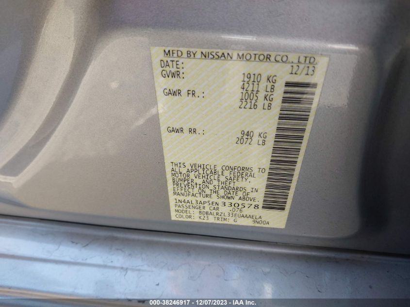 2014 NISSAN ALTIMA 2.5/S/SV/SL - 1N4AL3AP5EN330578