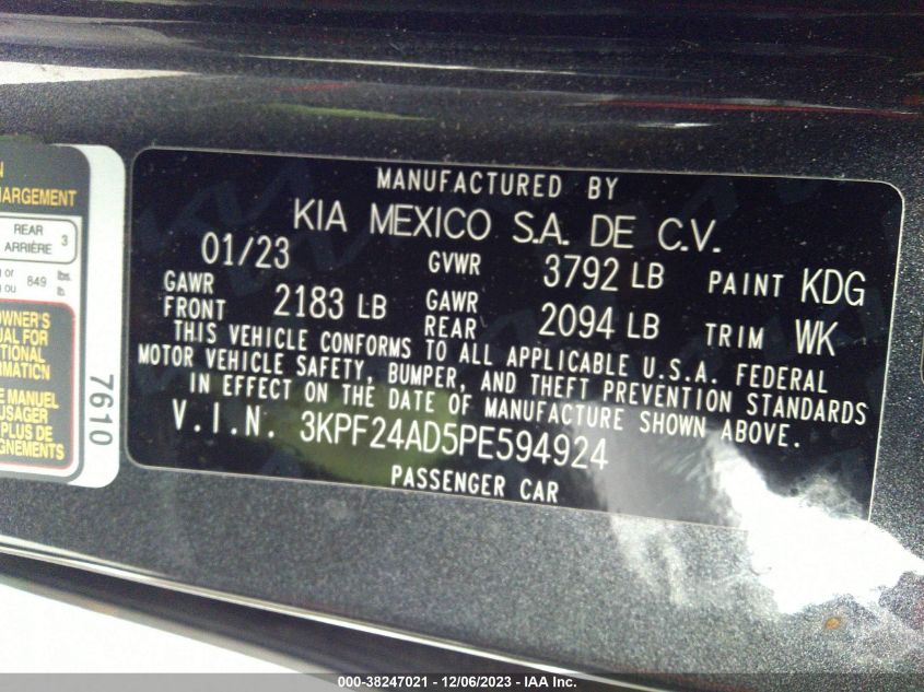2023 KIA FORTE LX/LXS - 3KPF24AD5PE594924