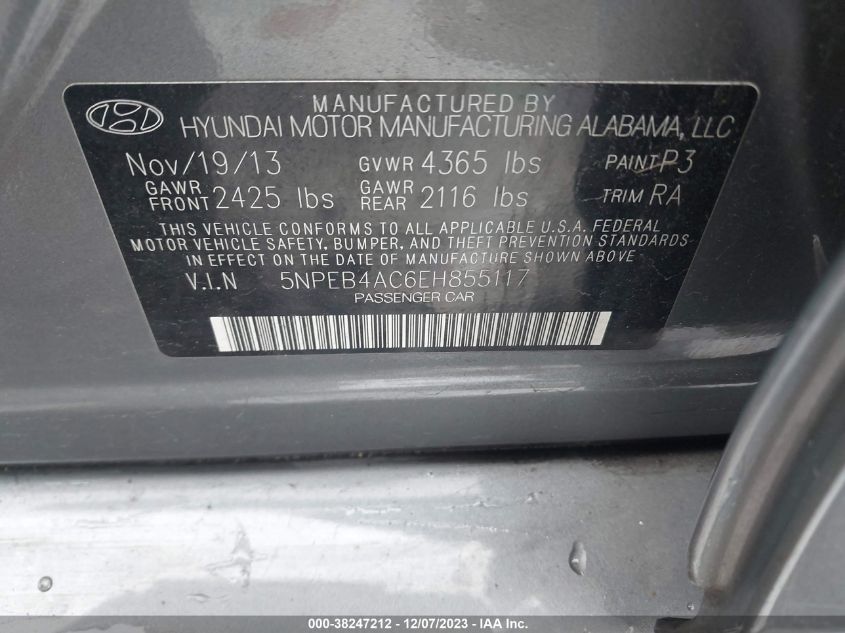 2014 HYUNDAI SONATA GLS - 5NPEB4AC6EH855117