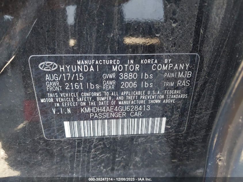 2016 HYUNDAI ELANTRA SE - KMHDH4AE4GU628413