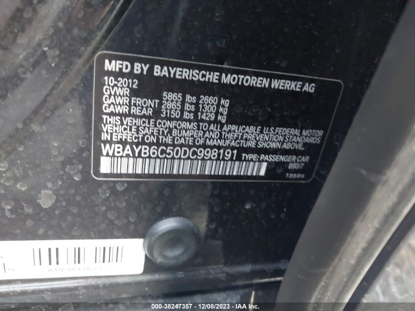 2013 BMW 750I XDRIVE - WBAYB6C50DC998191